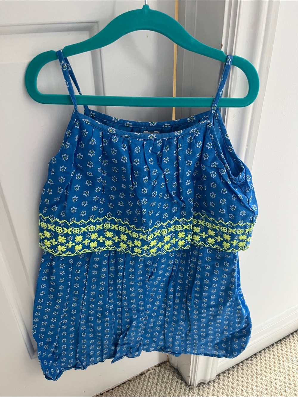 GAP Blue Floral Tiered Sleeveless Sundress with Neon Trim